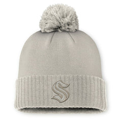 Seattle Kraken Fanatics Women's Authentic Pro Road Cuffed Knit Hat with Pom - Tan - NHL 200897989