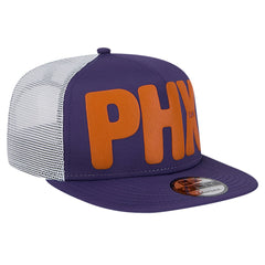 Phoenix Suns Puff Print Team Code A-Frame 9FIFTY Trucker Snapback Hat Purple | New Era Near Me
