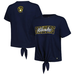 Milwaukee Brewers The Wild Collective Women's Twist Front T-Shirt - Navy - MLB on Sale