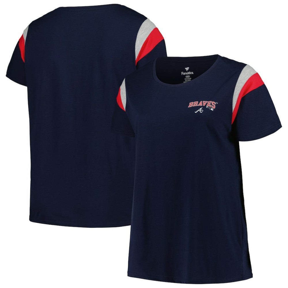 Atlanta Braves Profile Women's Plus Size Scoop Neck T-Shirt - Navy - MLB on Sale