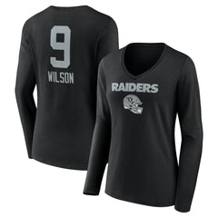 Tyree Wilson Las Vegas Raiders Women's Team Wordmark Player Name & Number Long Sleeve V-Neck T-Shirt Black