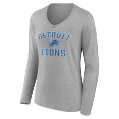 Detroit Lions Women's Victory Arch V-Neck Long Sleeve T-Shirt Gray