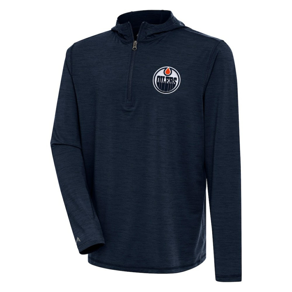 Edmonton Oilers Antigua Tidy Quarter-Zip Pullover Hoodie - Heather Navy - NHL 200939417