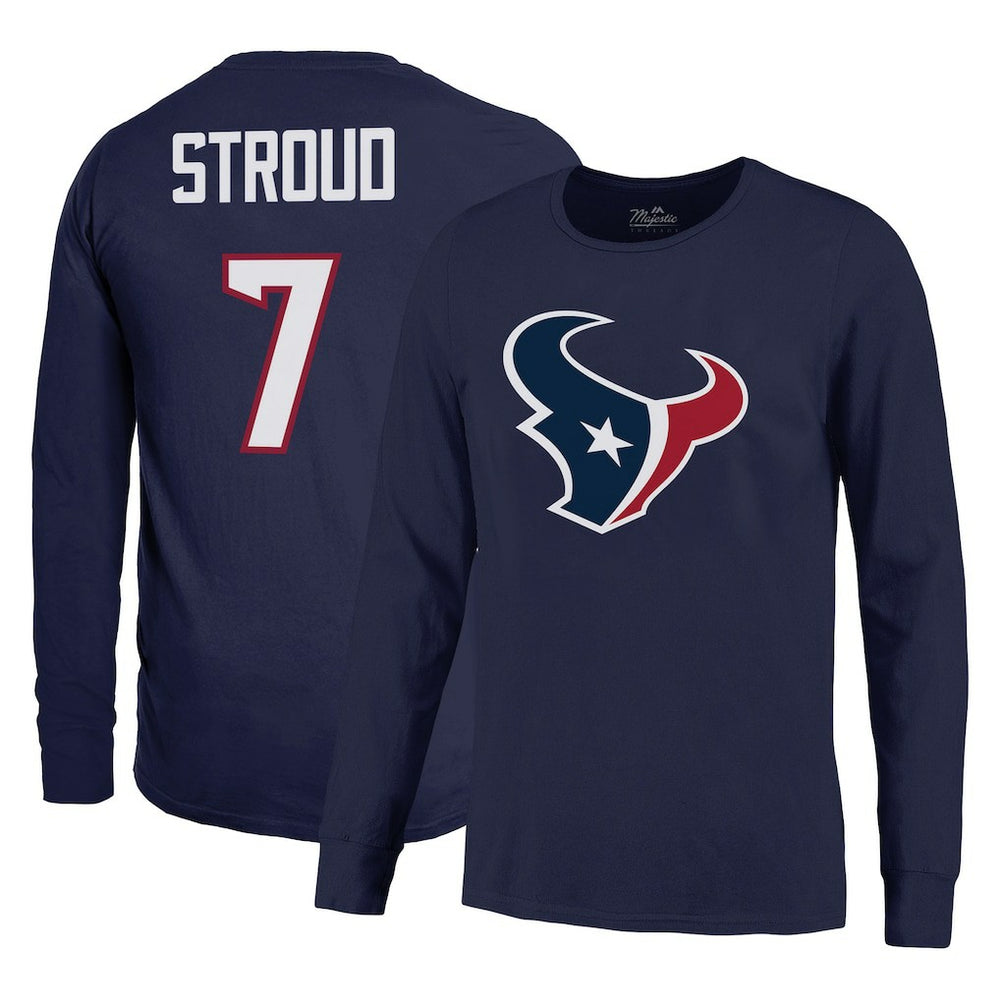 C.J. Stroud Houston Texans Majestic Threads Name & Number Long Sleeve T-Shirt – Navy