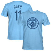 Jeremy Doku Manchester City 1863FC Player Name & Number Twisted Tri-Blend Slub T-Shirt Sky Blue