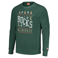 Milwaukee Bucks Homage Unisex Holiday Raglan Pullover Sweatshirt Hunter Green
