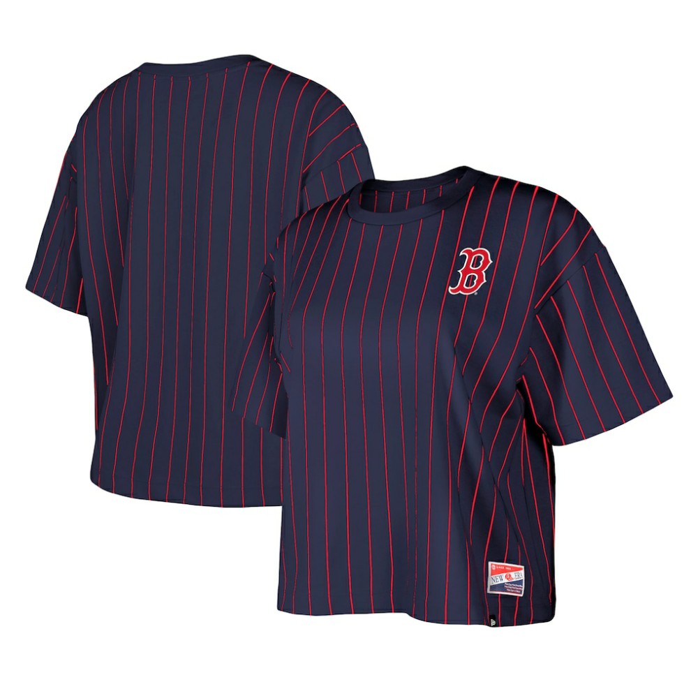 Boston Red Sox New Era Women's Boxy Pinstripe T-Shirt - Navy - New Era Lifestyle