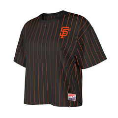 San Francisco Giants New Era Women's Boxy Pinstripe T-Shirt - Black - New Era Sale