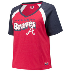 Atlanta Braves New Era Women's Plus Size Raglan V-Neck T-Shirt - Red - New Era Discount