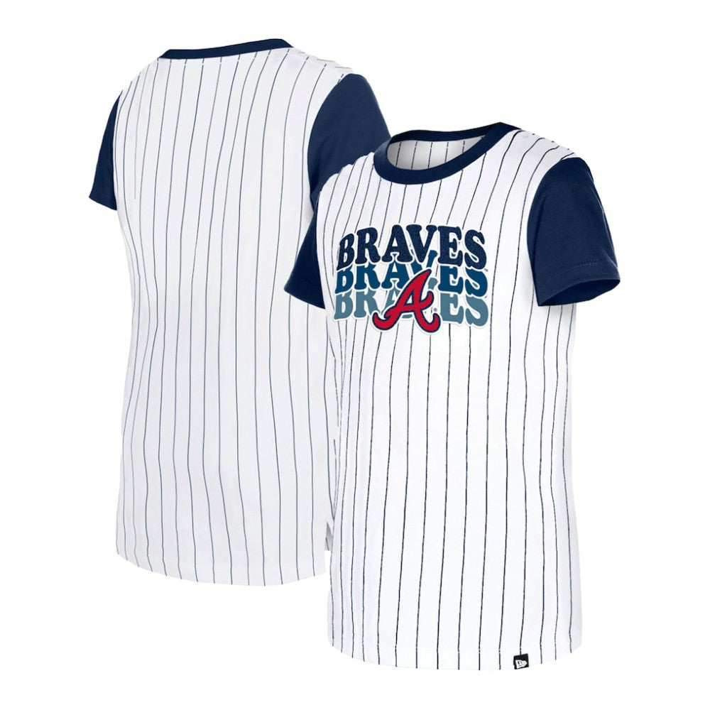 Atlanta Braves New Era Girls Youth Pinstripe T-Shirt - White - New Era on Sale