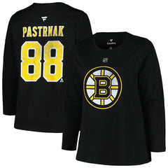 Boston Bruins Profile Women's Plus Size Distressed Printed Name & Number Long Sleeve T-Shirt - Black - NHL 200960822