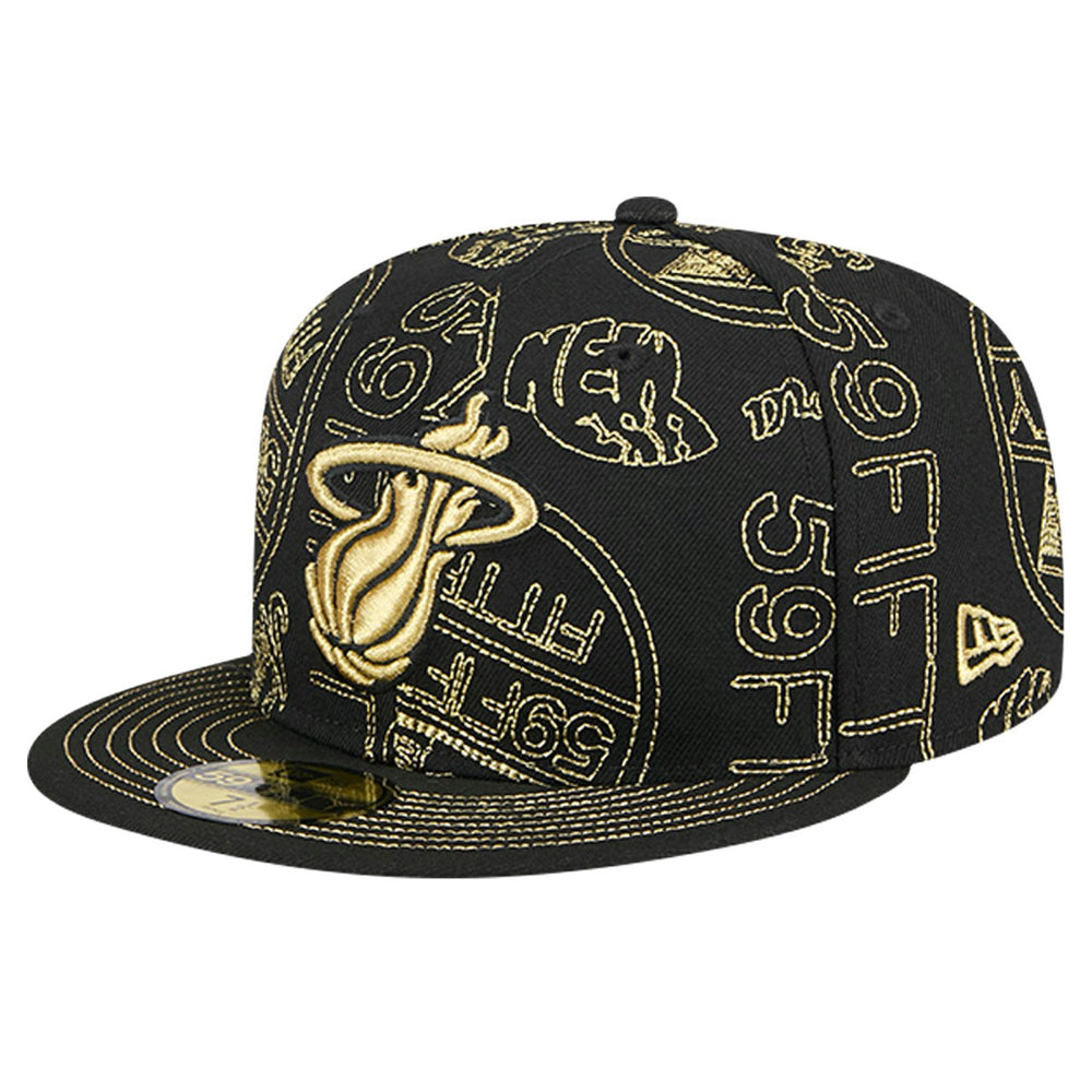 Miami Heat 59FIFTY Day Allover Print Stencil Fitted Hat Black | New Era for sale