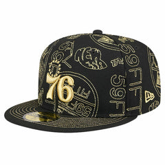 Philadelphia 76ers 59FIFTY Day Allover Print Stencil Fitted Hat Black | New Era US