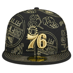 Philadelphia 76ers 59FIFTY Day Allover Print Stencil Fitted Hat Black | New Era US