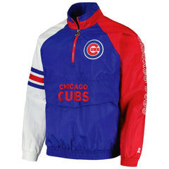Chicago Cubs Starter Elite Raglan Half-Zip Jacket - Royal/Red - MLB Sale