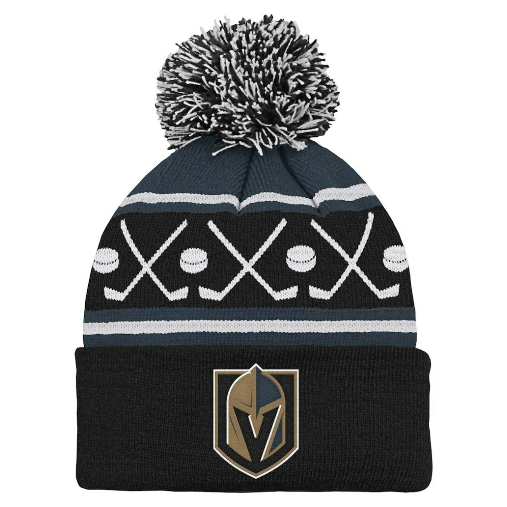 Vegas Golden Knights Preschool Faceoff Cuffed Knit Hat with Pom - Black - NHL 200969850