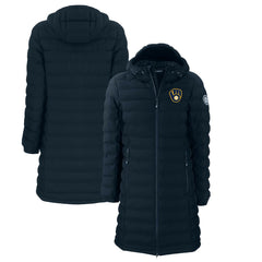 Milwaukee Brewers Cutter & Buck Women's Mission Ridge Repreve Eco Insulated Full-Zip Long Puffer Jacket - Navy - MLB Sale