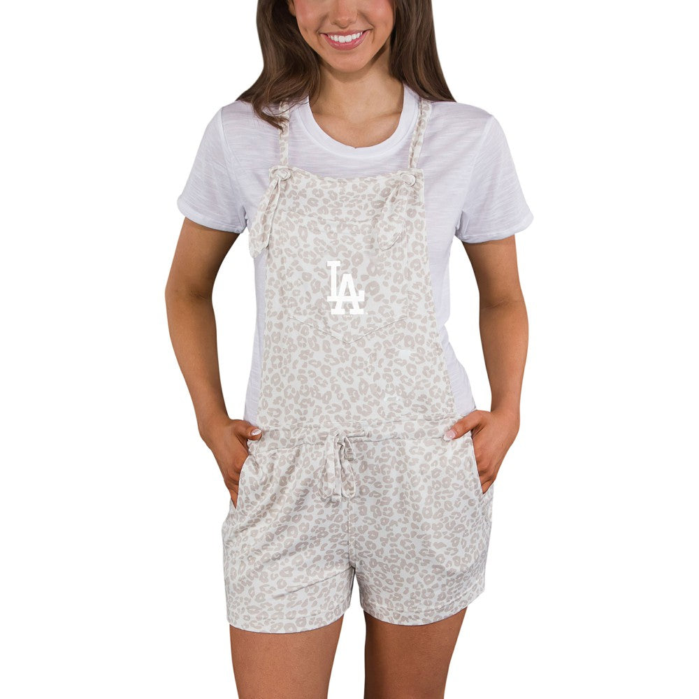 Los Angeles Dodgers Concepts Sport Women's Montana Hacci Knit Romper Overalls - Cream - MLB Lifestyle