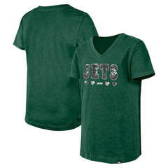 New York Jets New Era Girls Youth Flip Sequin V-Neck T-Shirt Green