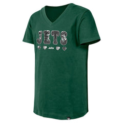 New York Jets New Era Girls Youth Flip Sequin V-Neck T-Shirt Green