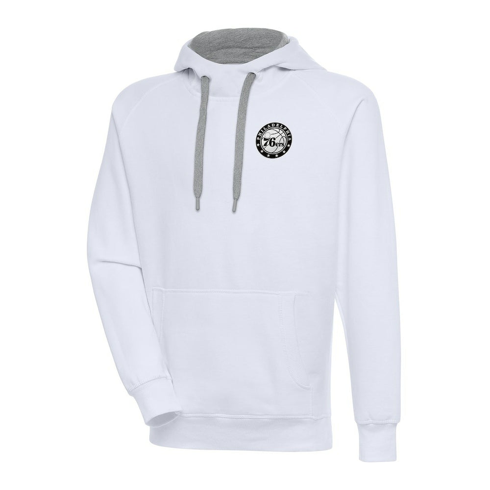 Philadelphia 76ers Antigua Metallic Logo Victory Pullover Hoodie White