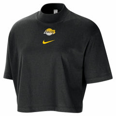 Los Angeles Lakers Women's Courtside Mock Neck Loose Fit Cropped T-Shirt Black | Nike for sale