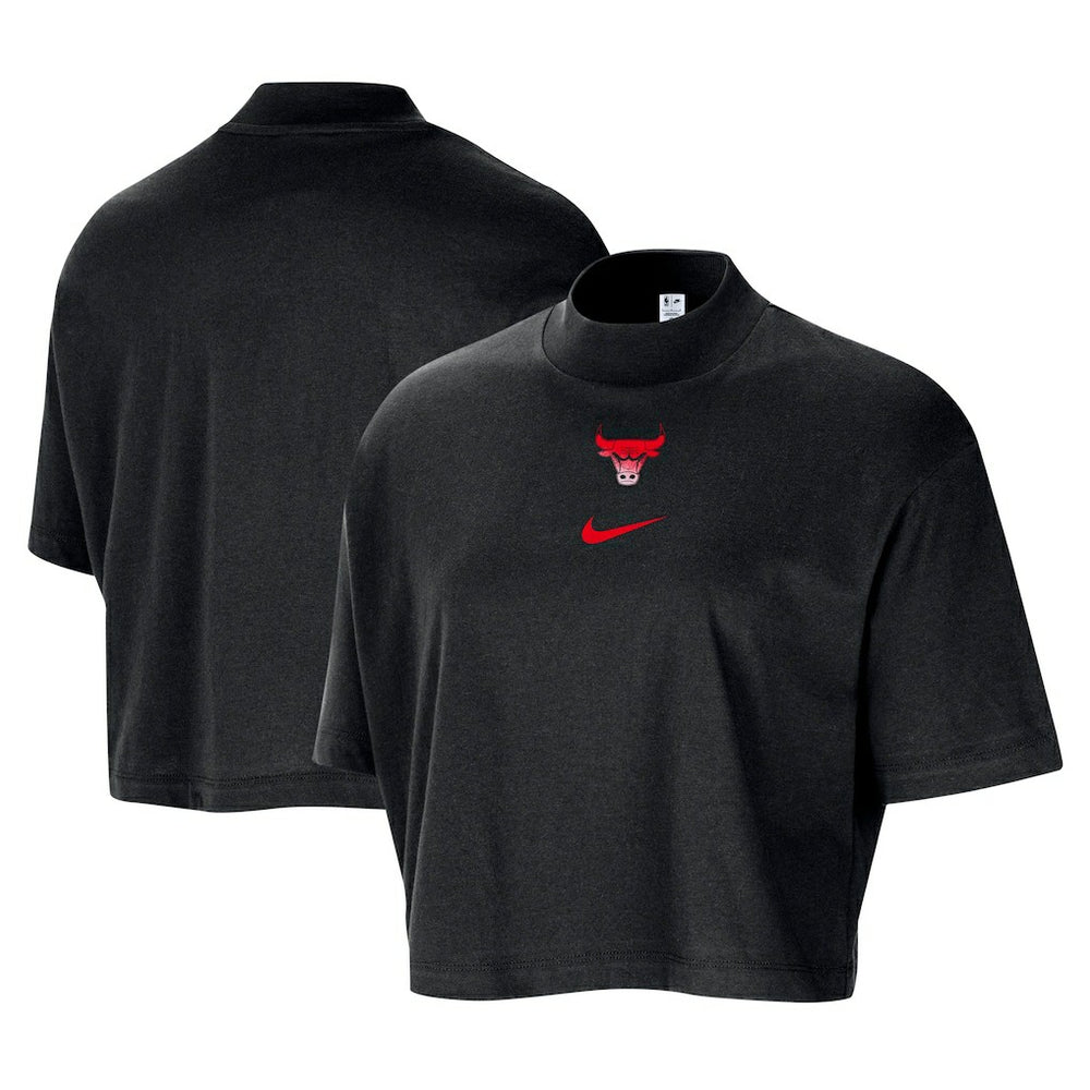 Chicago Bulls Women's Courtside Mock Neck Loose Fit Cropped T-Shirt for sale Black | Nike outlet