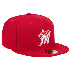 Miami Marlins New Era White Logo 59FIFTY Fitted Hat - Red - New Era on Sale