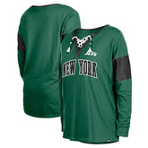 New York Jets New Era Women's Lace-Up Notch-Neck Long Sleeve T-Shirt Green
