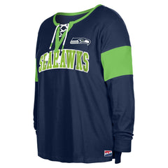 Seattle Seahawks New Era Women's Plus Size Lace-Up Notch Neck Long Sleeve T-Shirt College Navy