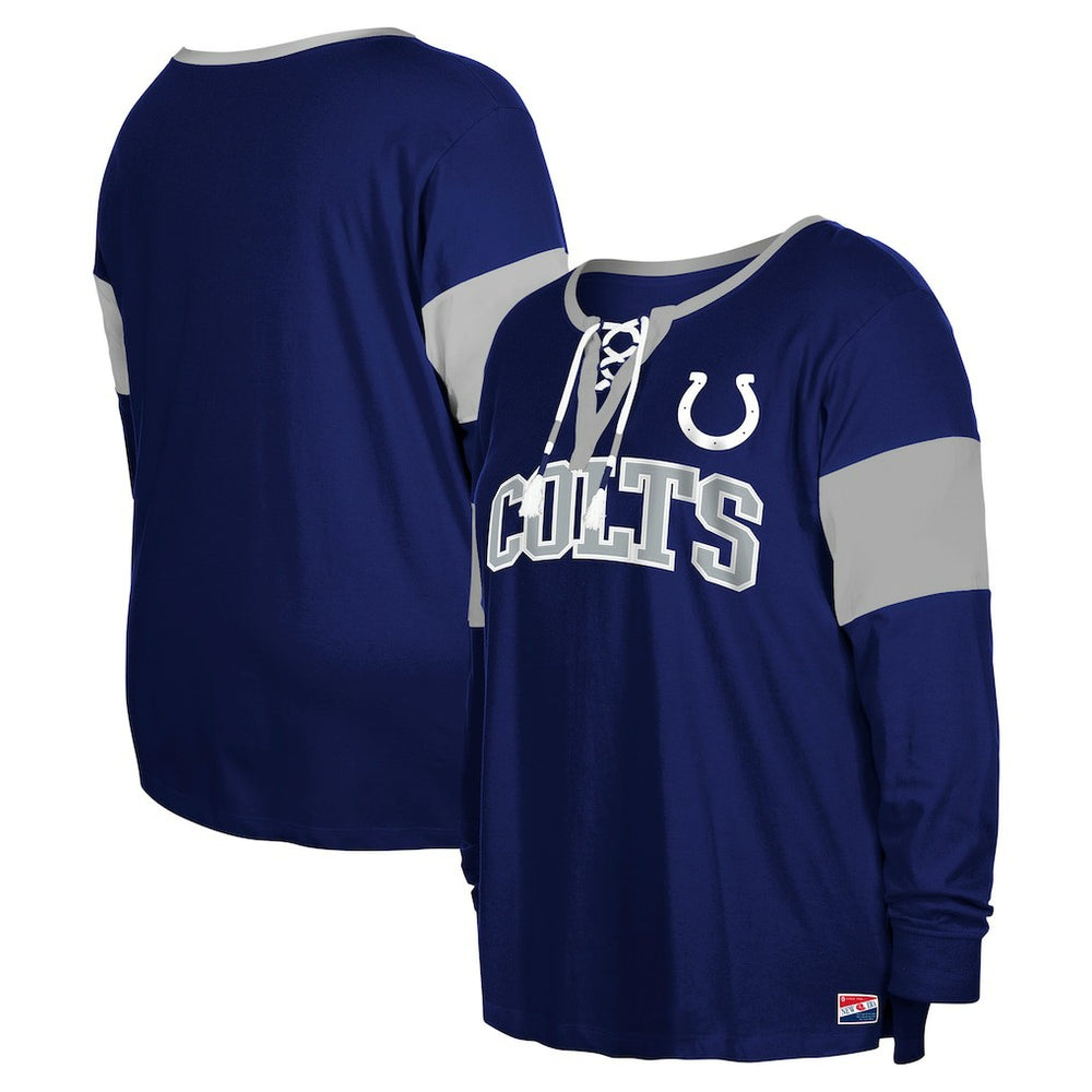 Indianapolis Colts New Era Women's Plus Size Lace-Up Notch Neck Long Sleeve T-Shirt Royal