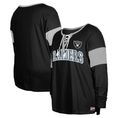 Las Vegas Raiders New Era Women's Plus Size Lace-Up Notch Neck Long Sleeve T-Shirt Black
