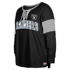 Las Vegas Raiders New Era Women's Plus Size Lace-Up Notch Neck Long Sleeve T-Shirt Black