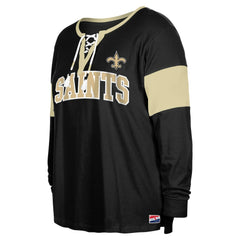 New Orleans Saints New Era Women's Plus Size Lace-Up Notch Neck Long Sleeve T-Shirt Black