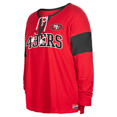 San Francisco 49ers New Era Women's Plus Size Lace-Up Notch Neck Long Sleeve T-Shirt Scarlet