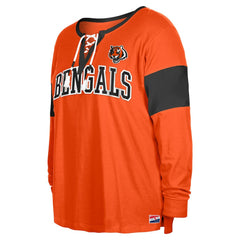 Cincinnati Bengals New Era Women's Plus Size Lace-Up Notch Neck Long Sleeve T-Shirt Orange