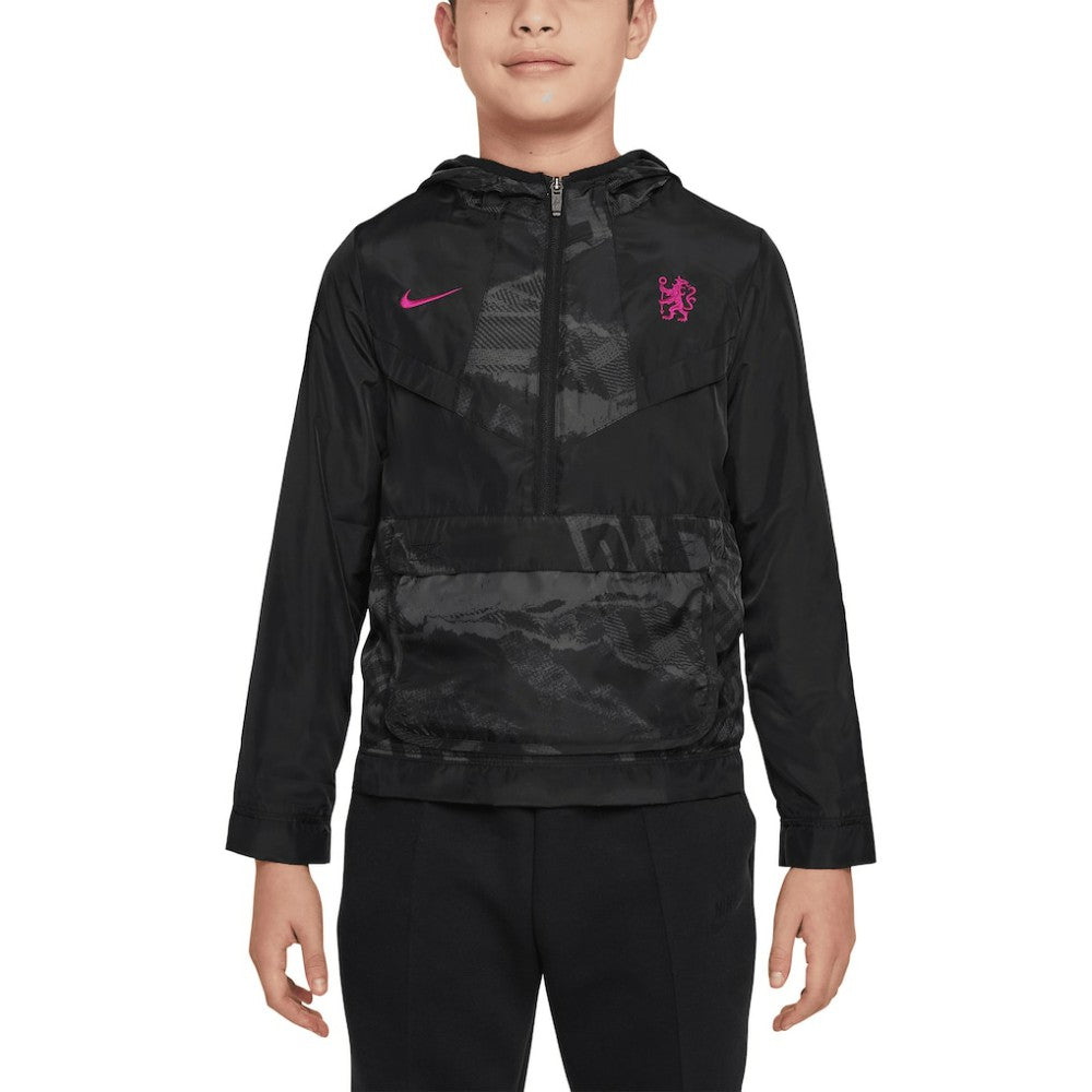 Chelsea Youth Amplify Windrunner Anorak Half-Zip Hoodie Jacket Black - Nike