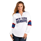 New York Rangers G-III 4Her by Carl Banks Women's Goal Zone Long Sleeve Lace-Up Hoodie T-Shirt - White/Blue - NHL 201038243
