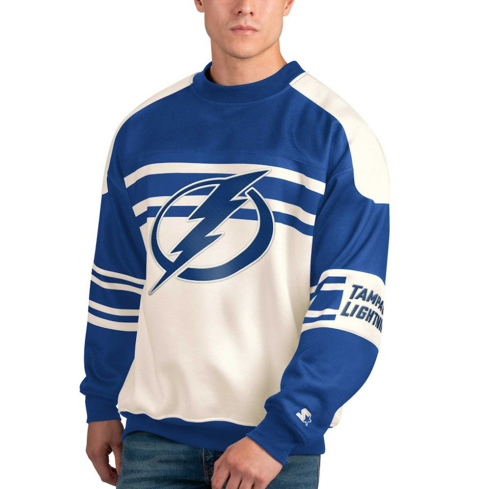 Tampa Bay Lightning Starter Defense Fleece Crewneck Pullover Sweatshirt - White - NHL 201038309