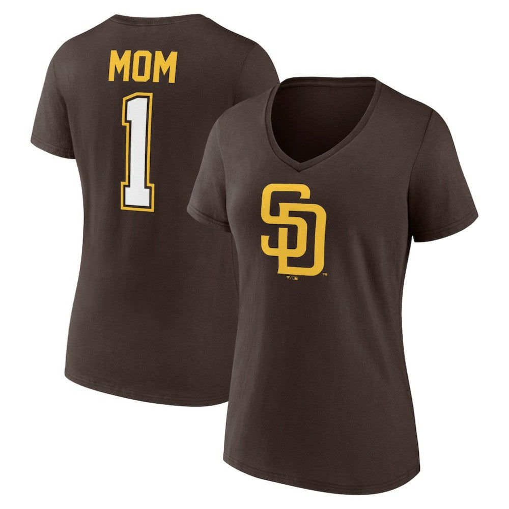 San Diego Padres Women's Mother's Day #1 Mom V-Neck T-Shirt - Brown - MLB Discount