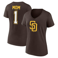 San Diego Padres Women's Mother's Day #1 Mom V-Neck T-Shirt - Brown - MLB Discount