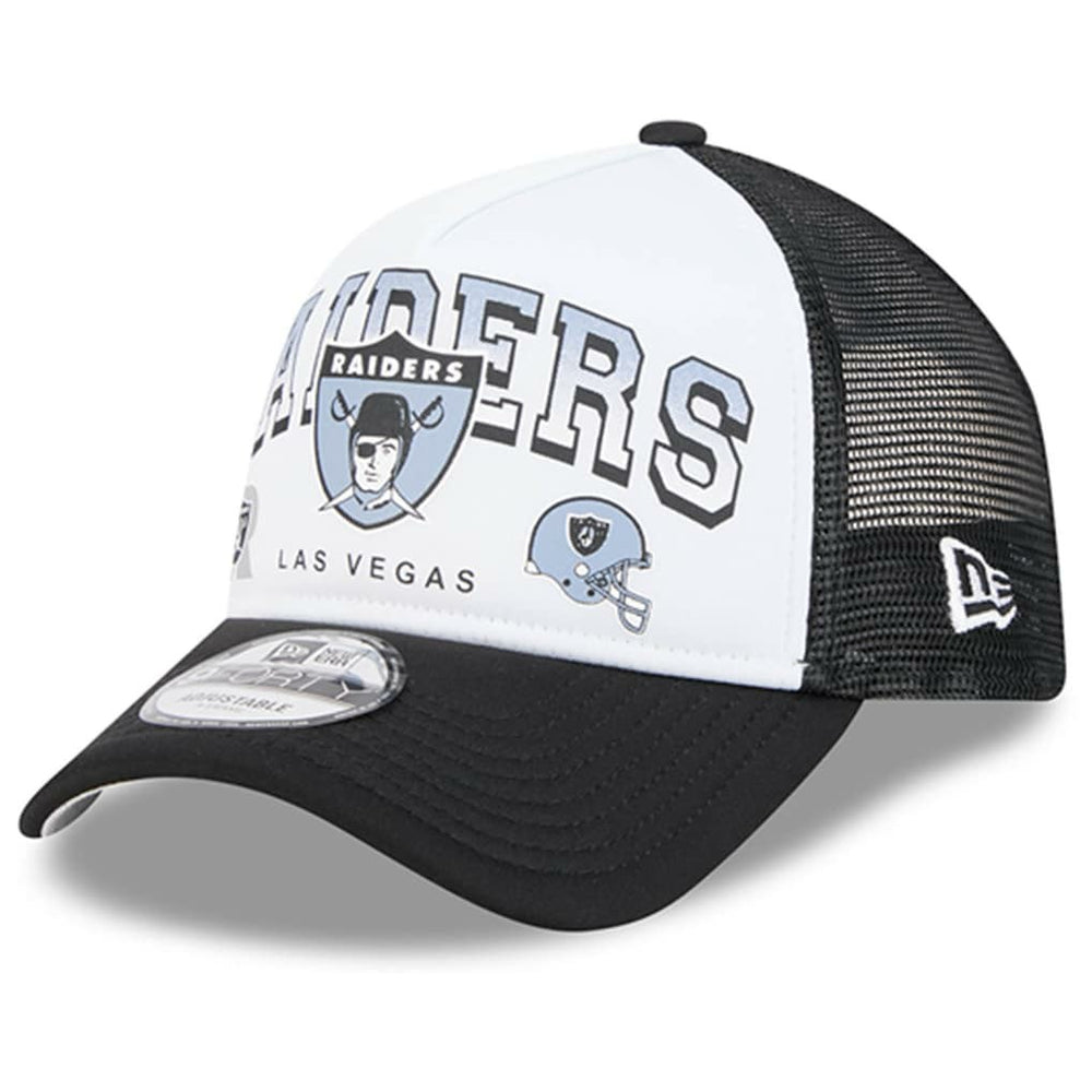 Las Vegas Raiders New Era Retro Wordmark A-Frame 9FORTY Adjustable Hat White/Black