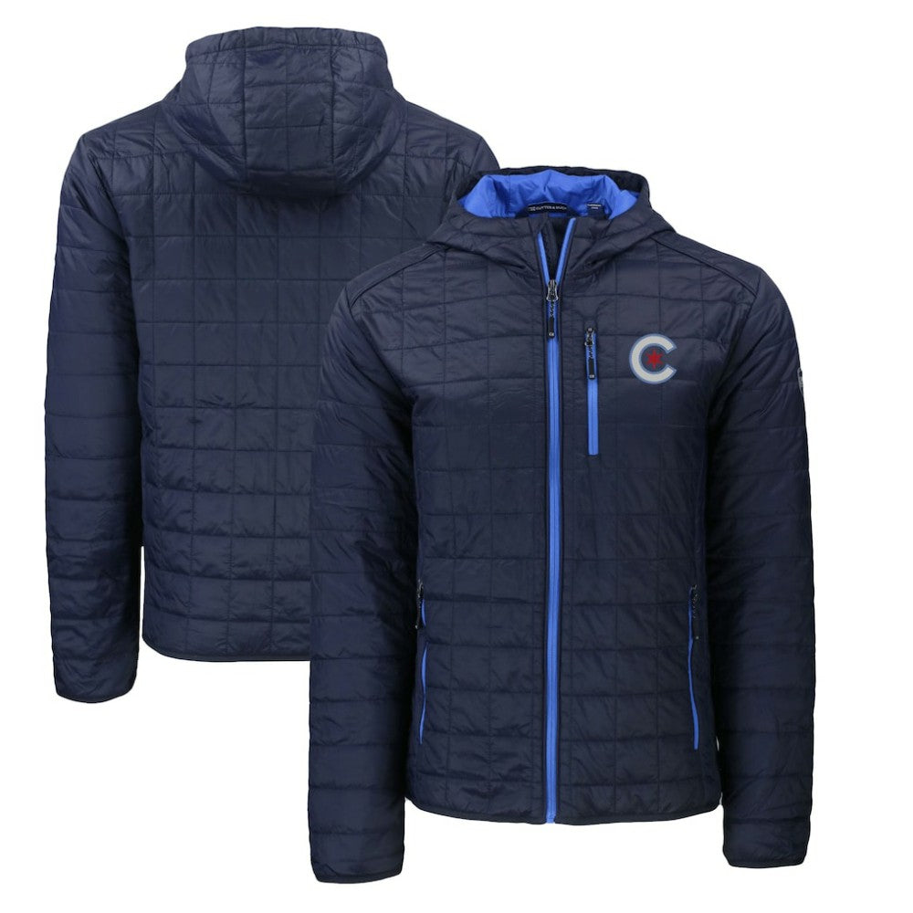 Chicago Cubs Cutter & Buck City Connect Rainier Primaloft Eco Full-Zip Hooded Jacket - Navy - MLB Sale