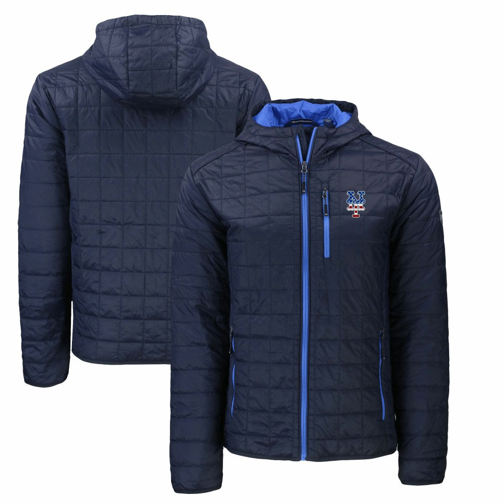 New York Mets Cutter & Buck Americana Rainier Primaloft Eco Full-Zip Hooded Jacket - Navy - MLB Discount