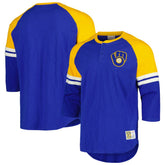 Milwaukee Brewers Mitchell & Ness Cooperstown Collection Legendary Raglan Slub Henley 3/4-Sleeve T-Shirt - Royal - Mitchell & Ness Lifestyle
