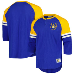 Milwaukee Brewers Mitchell & Ness Cooperstown Collection Legendary Raglan Slub Henley 3/4-Sleeve T-Shirt - Royal - Mitchell & Ness Lifestyle