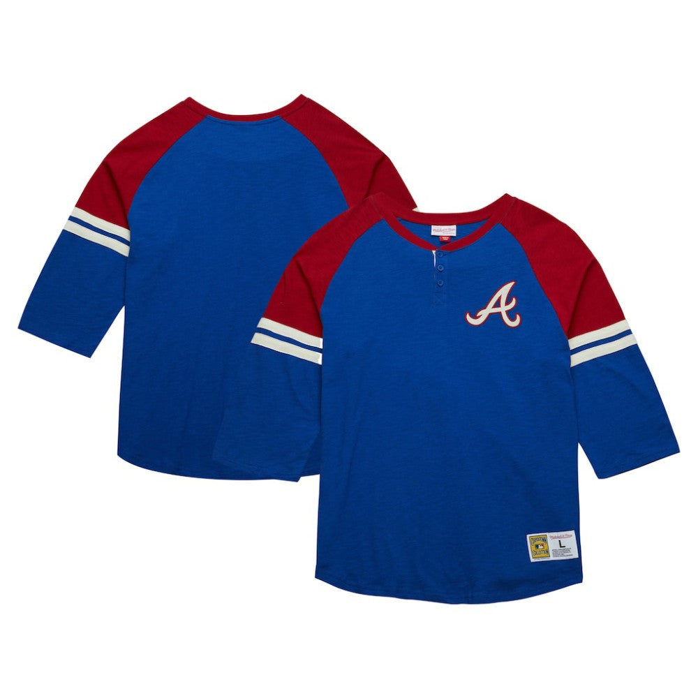 Atlanta Braves Mitchell & Ness Cooperstown Collection Legendary Raglan Slub Henley 3/4-Sleeve T-Shirt - Royal - Mitchell & Ness Online
