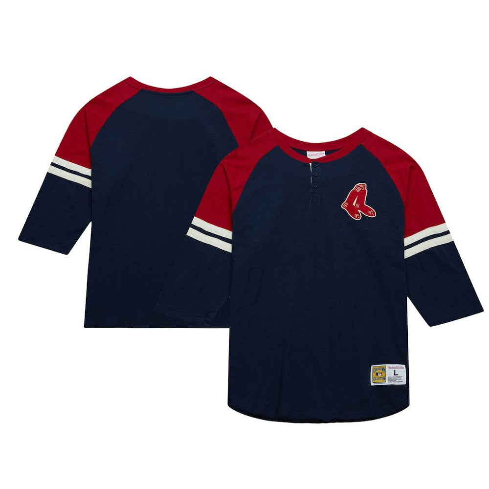 Boston Red Sox Mitchell & Ness Cooperstown Collection Legendary Raglan Slub Henley 3/4-Sleeve T-Shirt - Navy - Mitchell & Ness Lifestyle