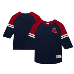 Boston Red Sox Mitchell & Ness Cooperstown Collection Legendary Raglan Slub Henley 3/4-Sleeve T-Shirt - Navy - Mitchell & Ness Lifestyle