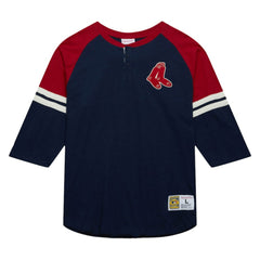 Boston Red Sox Mitchell & Ness Cooperstown Collection Legendary Raglan Slub Henley 3/4-Sleeve T-Shirt - Navy - Mitchell & Ness Lifestyle